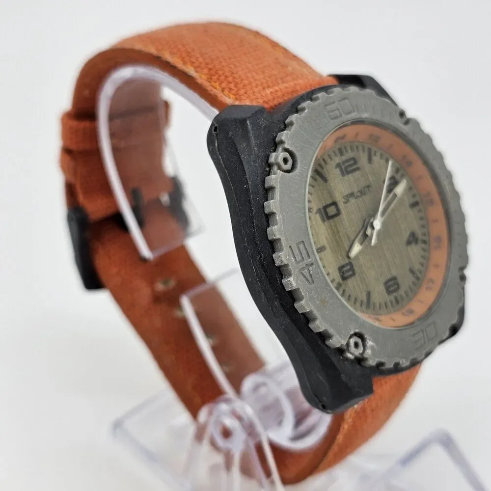 Men's Sprout Watch 42MM Brown Dial Orange Canvas‎ Band Straps New Battery